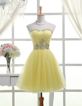 Affordable A-Line Sweetheart Short Satin Tulle Homecoming Dresses