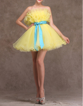 Cute A-Line Strapless Short Organza Homecoming Dresses with Sashes