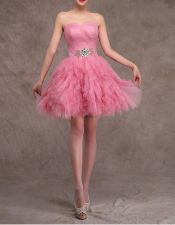 Ball Gown Sweetheart Short Tulle Ruffle Homecoming Dresses
