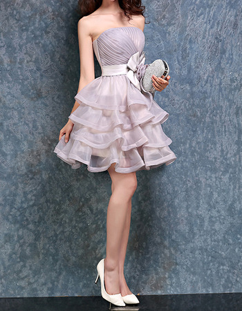 Inexpensive Ball Gown Strapless Short Organza Layered Homecoming Dresses