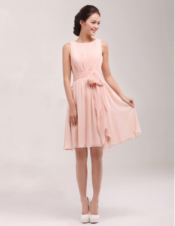 Custom Bateau Sleeveless Short Chiffon Homecoming Dresses with Sashes