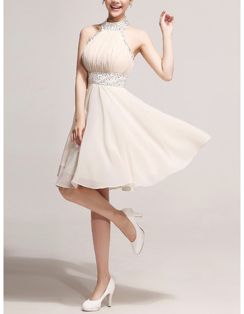Affordable Sexy A-Line Halter Knee Length Chiffon Homecoming Dresses