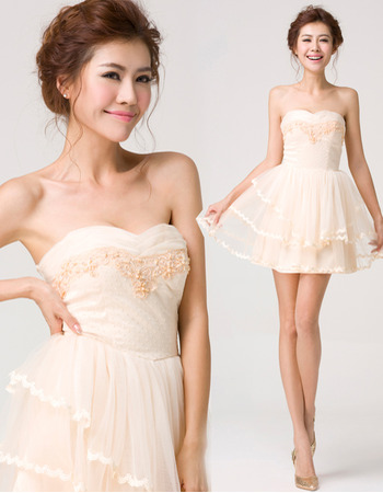 A-Line Sweetheart Mini Satin Tulle Homecoming Dresses