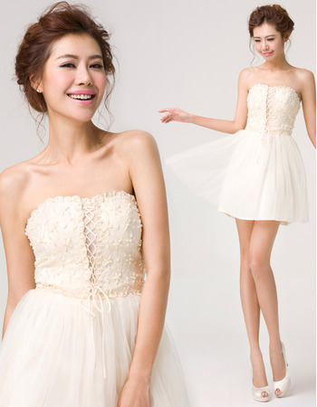 Custom A-Line Strapless Mini Chiffon Beading Homecoming Dresses