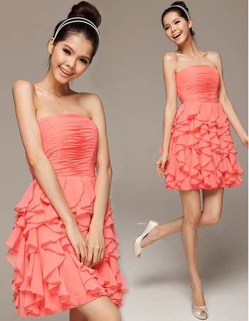 Cute A-Line Strapless Mini/ Short Chiffon Ruffle Homecoming Dresses