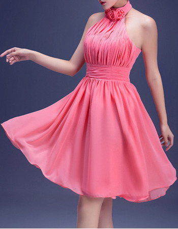 Custom A-Line Halter Short Chiffon Pleated Homecoming Dresses