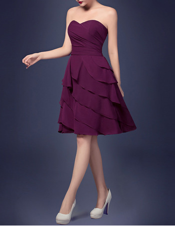 Affordable A-Line Sweetheart Short Chiffon Layered Homecoming Dresses