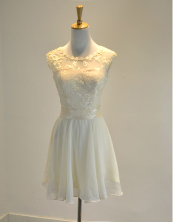 Custom A-Line Round-Neck Short Chiffon Embroidery Homecoming Dresses