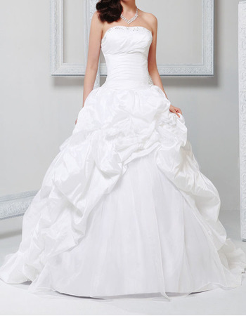 Inexpensive Ball Gown Strapless Taffeta Pick-Up Skirt Wedding Dresses