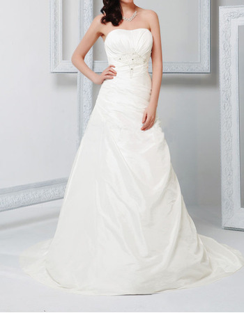 Vintage A-Line Strapless Sweep Train Taffeta Fall Wedding Dresses