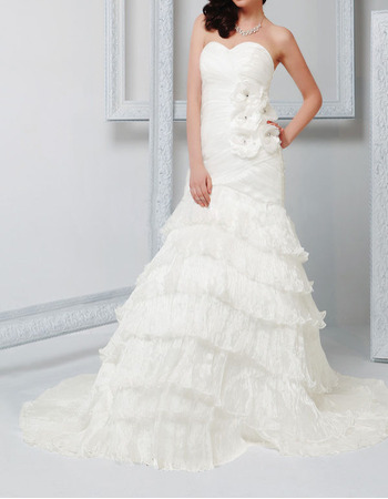 Sheath Sweetheart Court Train Layered Skirt Organza Wedding Dresses