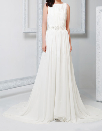 New Chic Column Bateau Court Train Chiffon Wedding Dresses