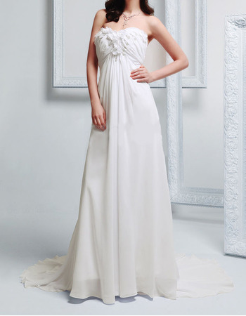 Vintage Empire Sweetheart Sleeveless Court Train Chiffon Wedding Dress