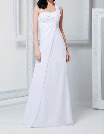 New Sheath One Shoulder Floor Length Chiffon Wedding Dresses