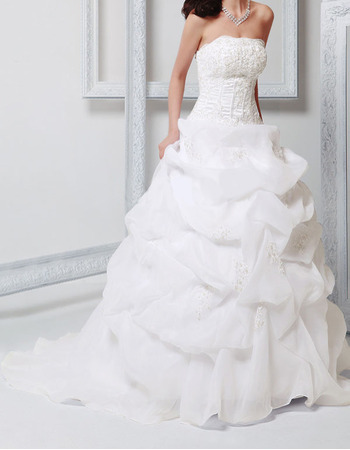 Custom Ball Gown Strapless Floor Length Organza Wedding Dresses