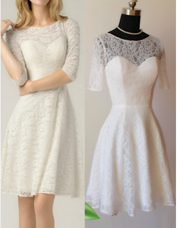 Vintage Mini Lace Short Reception Wedding Dresses with Half Sleeves