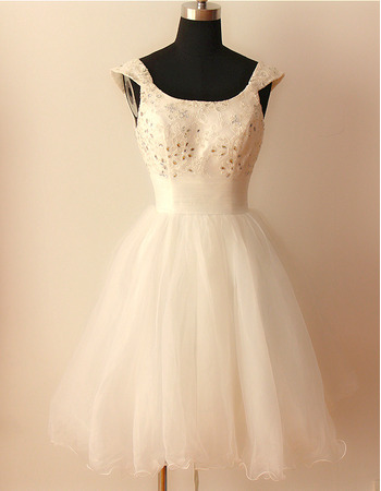 New Ball Gown Cap Sleeves Short Satin Tulle Wedding Dresses