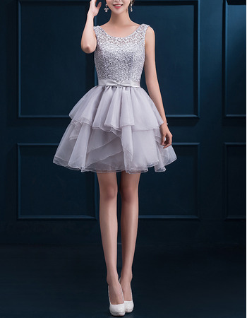 Custom A-Line Sleeveless Short Beading Lace-Up Cocktail Dresses