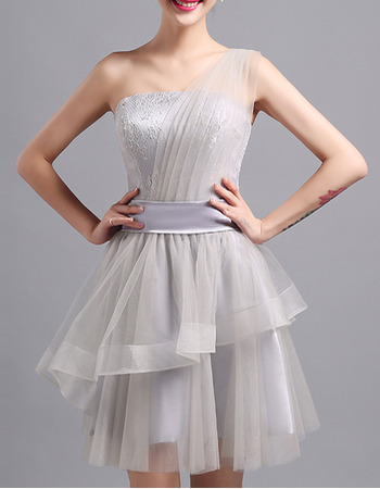 Elegant One Shoulder Sleeveless Short Satin Tulle Cocktail Dresses