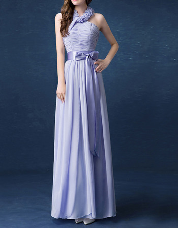 Elegant Floral Neckline Floor Length Chiffon Lavender Evening Dresses