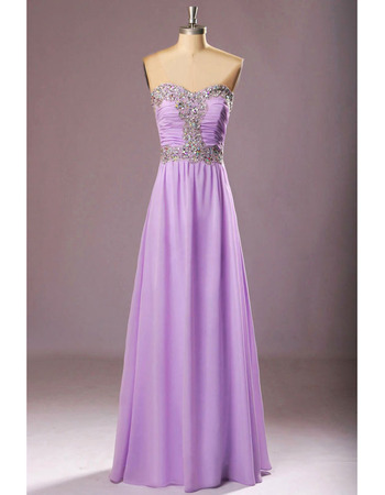 Inexpensive Sweetheart Floor Length Chiffon Rhinestone Evening Dresses