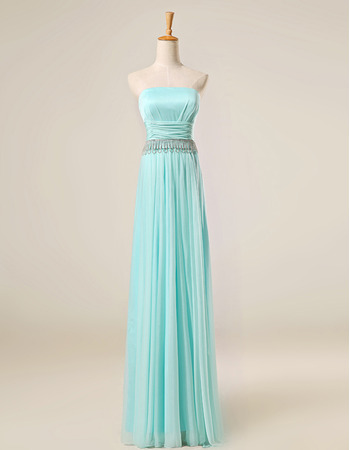 Affordable Strapless Floor Length Chiffon Tassels Evening Dresses