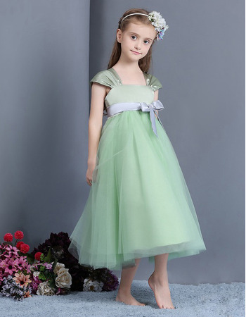Inexpensive Empire Cap Sleeves Tea Length Easter Little Girls Dresses