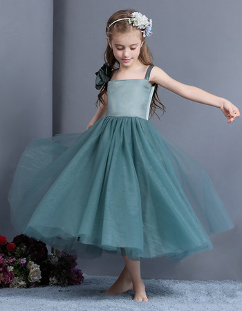 Affordable Straps Tea Length Organza Little Girls Holiday Dresses