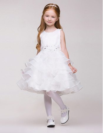 Custom A-Line Short Organza Layered Skirt First Communion Dresses