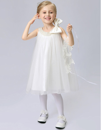 Cute Column Round-Neck Sleeveless Knee Length Flower Girl Dresses