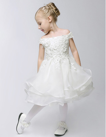 A-Line Off-the-shoulder Knee Length Organza Flower Girl Dresses