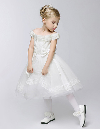 Inexpensive Ball Gown Off-the-shoulder Short First Communion Dresses