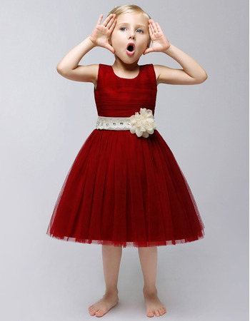 Lovely Ball Gown Knee Length Satin Flower Girl Dresses with Sashes