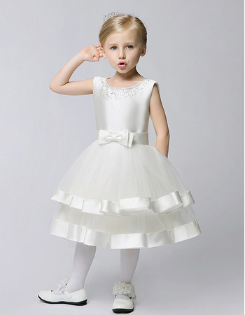 Custom Ball Gown Sleeveless Knee Length Satin First Communion Dresses