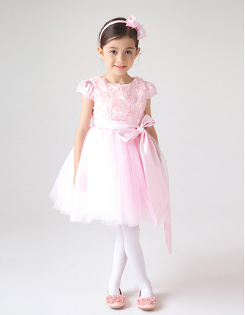 Cap Sleeves Short Floral Pink First Communion Dresses