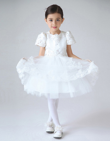 Custom Short Sleeves Short Satin Organza First Communion Dresses