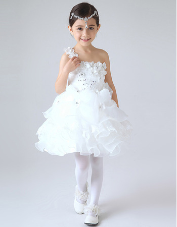 Inexpensive One Shoulder Bubble Skirt Girls First Communion Dresses