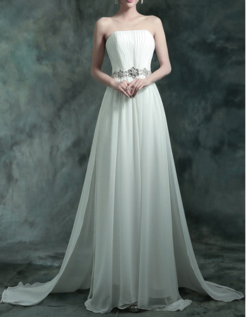 Elegant Strapless Sleeveless Sweep Train Chiffon Wedding Dresses