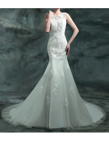 Mermaid Sleeveless Chapel Train Satin Tulle Wedding Dresses