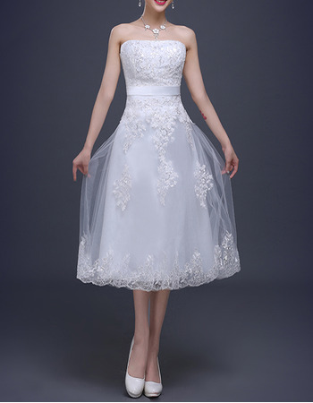 Summer Strapless Satin Tea-Length Reception Wedding Dresses