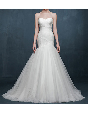 Sexy Mermaid Sweetheart Sleeveless Sweep Train Tulle Wedding Dresses