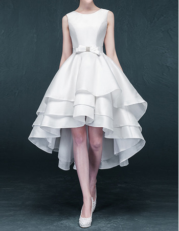 A-Line High-Low Asymmetric Short Satin Wedding Dresses