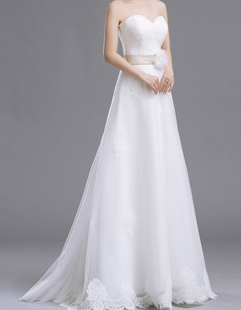 Inexpensive A-Line Sweetheart Floor Length Organza Wedding Dresses