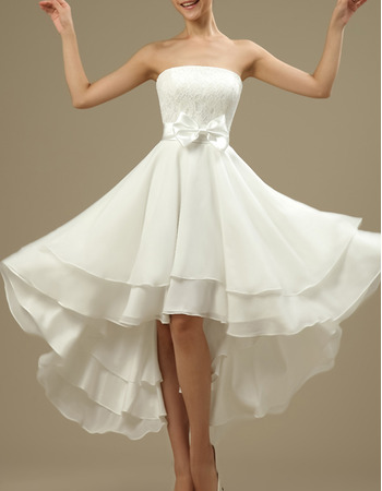 Casual Strapless High-Low Short Chiffon Reception Wedding Dresses