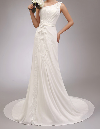 New Elegant One Shoulder Court Train Chiffon Wedding Dresses