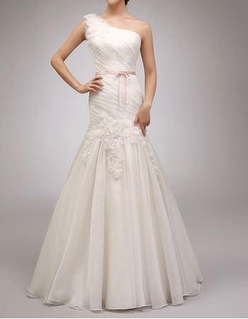 Custom Trumpet One Shoulder Floor Length Organza Wedding Dresses