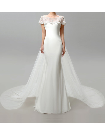 Affordable Sheath Cap Sleeves Floor Length Chiffon Wedding Dresses