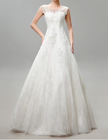 Vintage A-Line Bateau Floor Length Tulle Applique Wedding Dresses