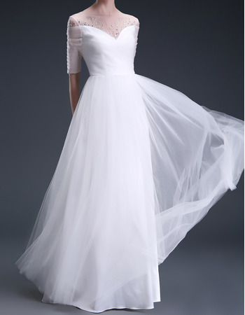 New Sweetheart Floor Length Organza Wedding Dresses with Sleeves