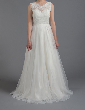 New A-Line Sleeveless Floor Length Taffeta Tulle Wedding Dresses
